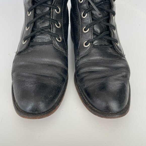 Justin 506 Lace Up Leather Mid-Calf Casual Round Toe Western Boots Black 4 - Picture 6 of 7